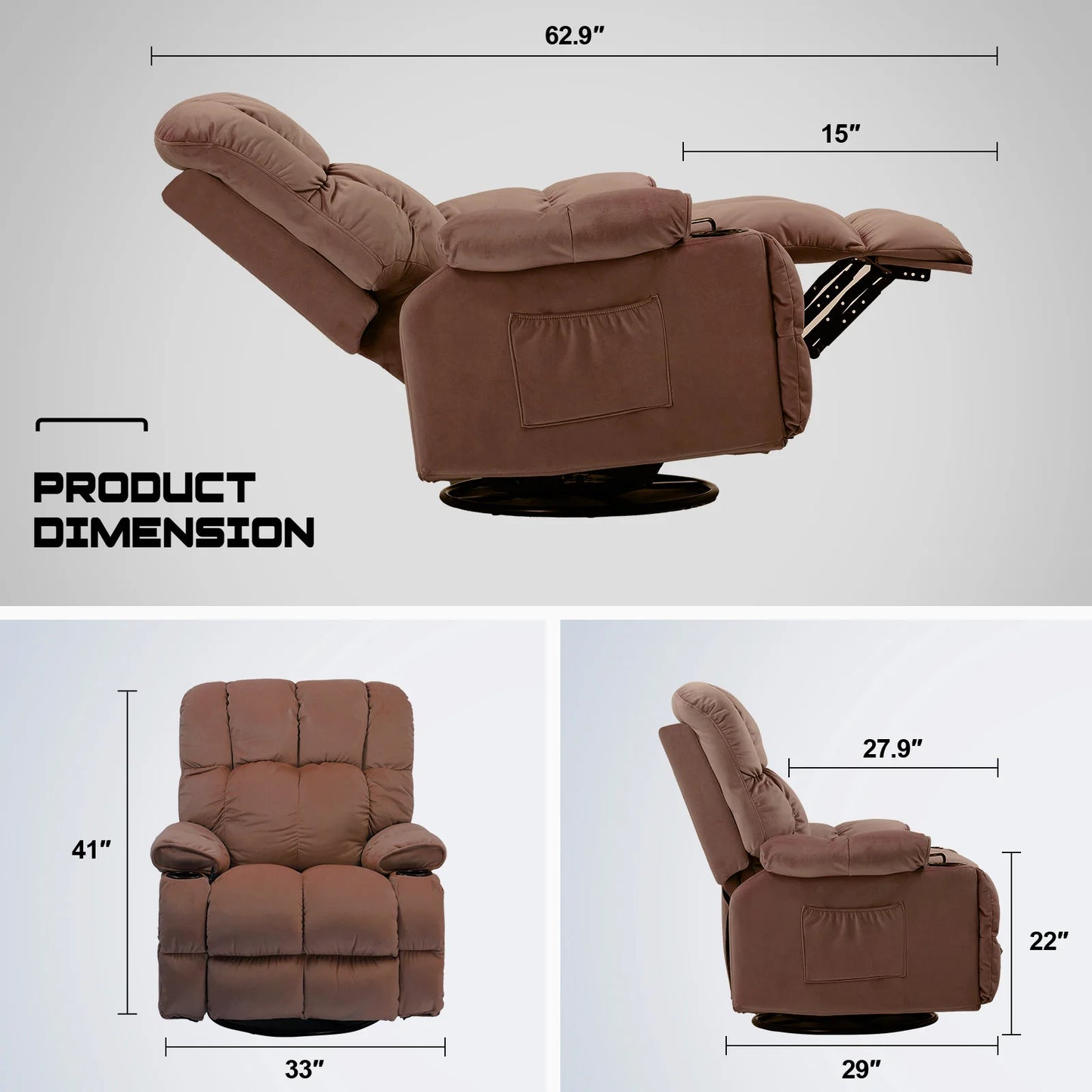 Comhoma Recliner Chair Swivel Rocker With Cup Holders