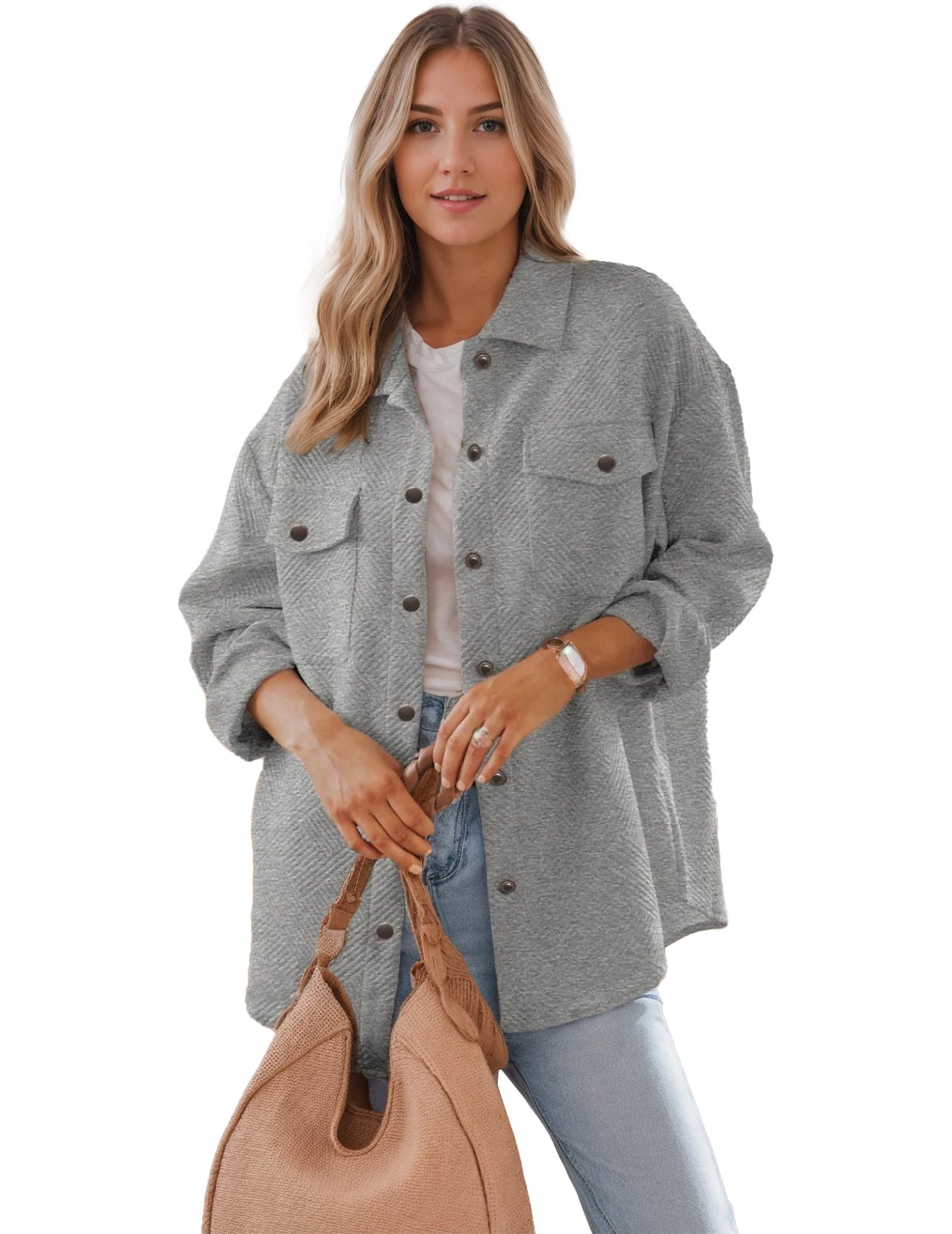 Guangdong Womens Pockets Jacket Flannel Coat Casual Fall