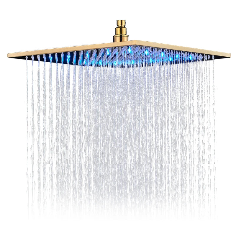 Rozin Brass Square LED Rainfall Shower Head With Wall Mount
