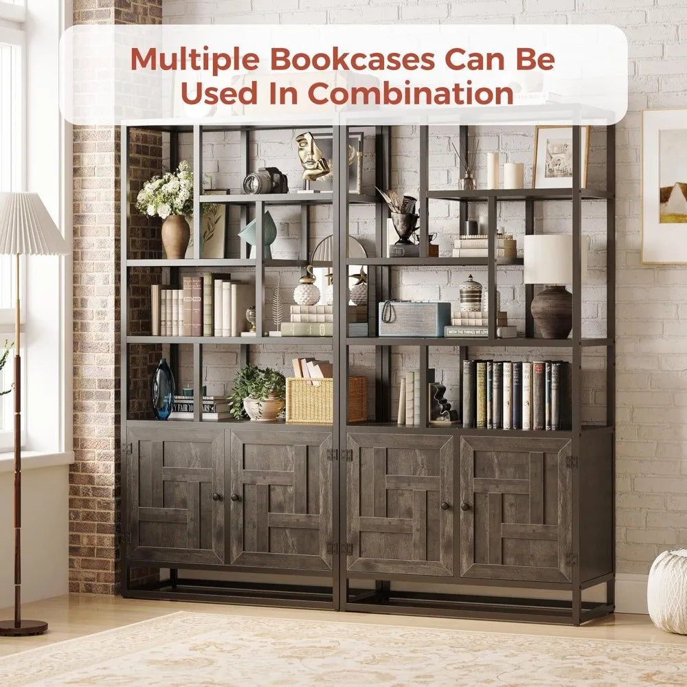 Ironck 6 Tier Tall Bookshelf With Doors Storage Cabinet