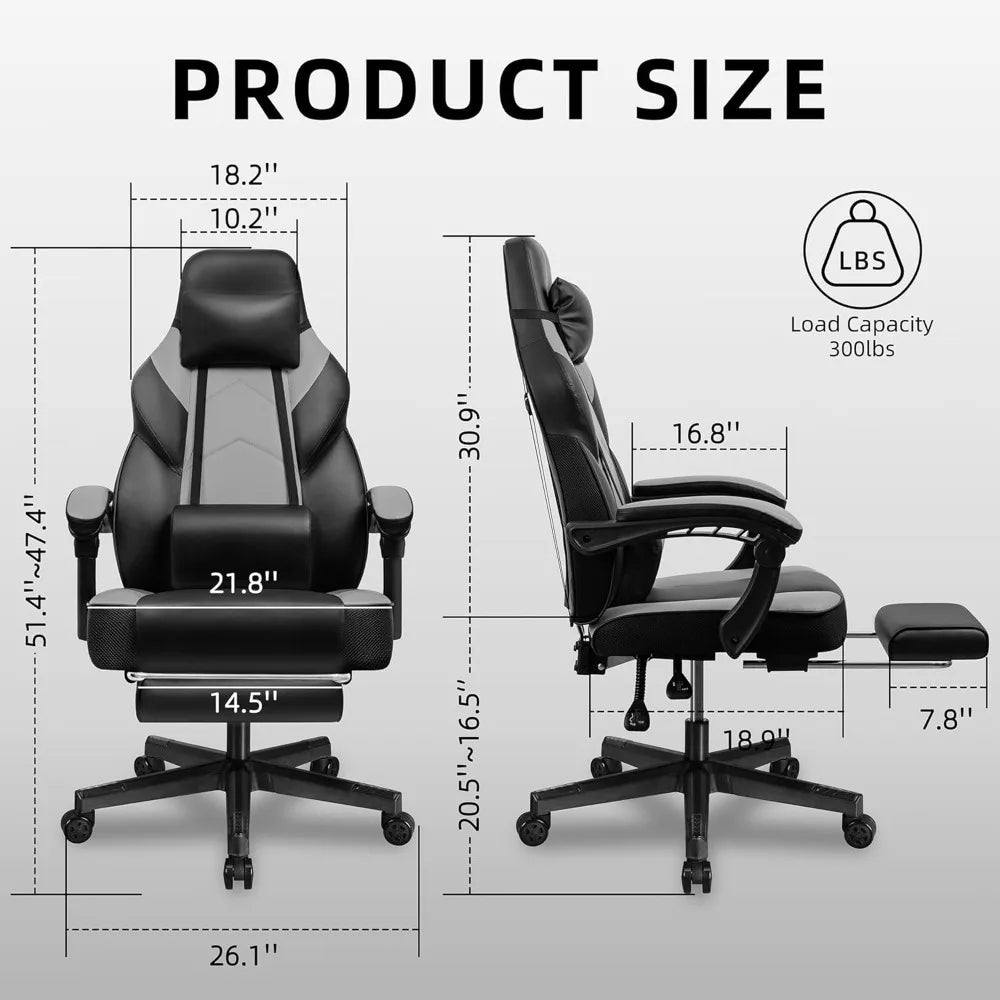 Gaming Chair With Footrest And Massage Lumbar Support