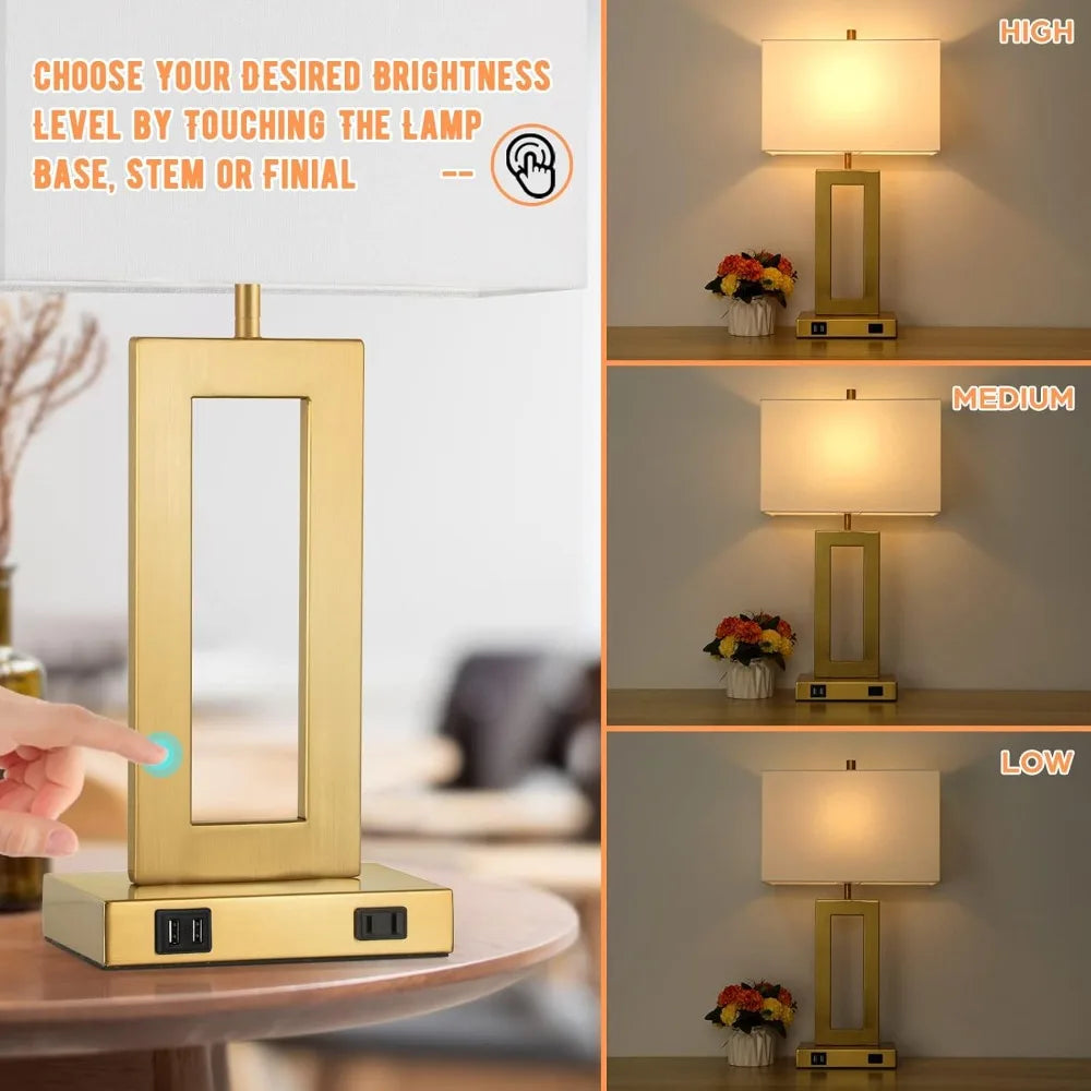 XMSJ Table Lamps Set Of 2 USB Desk Lamps With Outlet