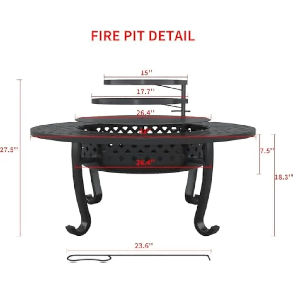 Outdoor Fire Pit Table With Grill For Backyard Patio