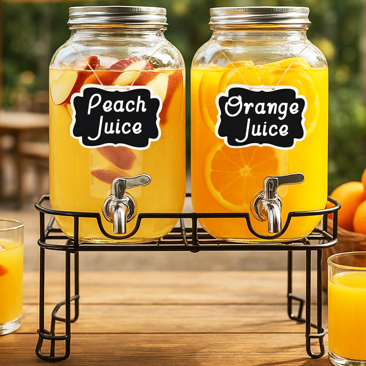 Two 1 Gallon Glass Drink Dispensers With Stand 304 Faucet