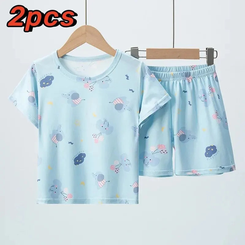 Unisex Elephant Print Two Piece Summer Set For Kids