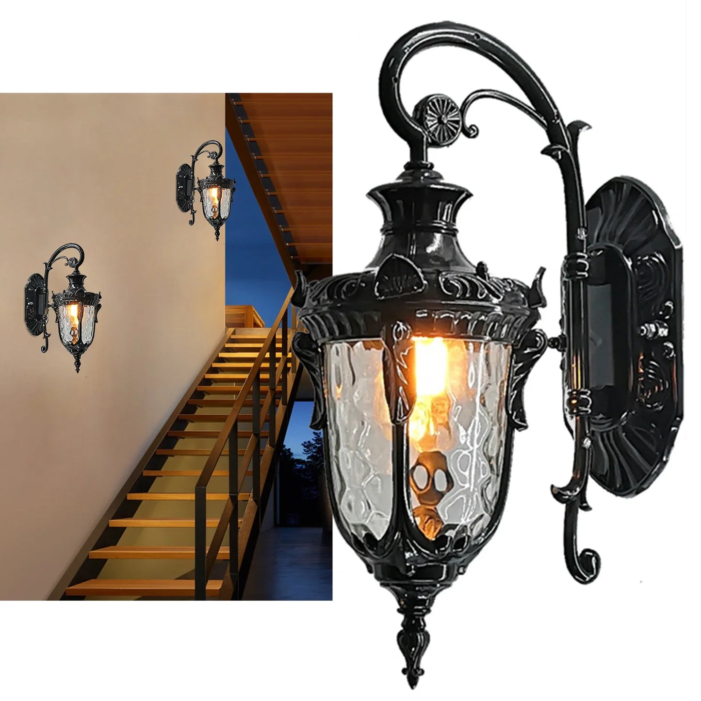 Bymaocar Outdoor Wall Light Fixture Waterfall Glass Shade