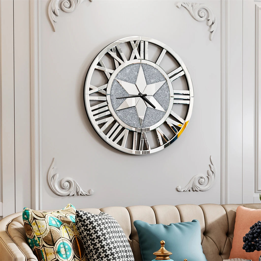 Combination Wall Clock Mirrored With Roman Numerals