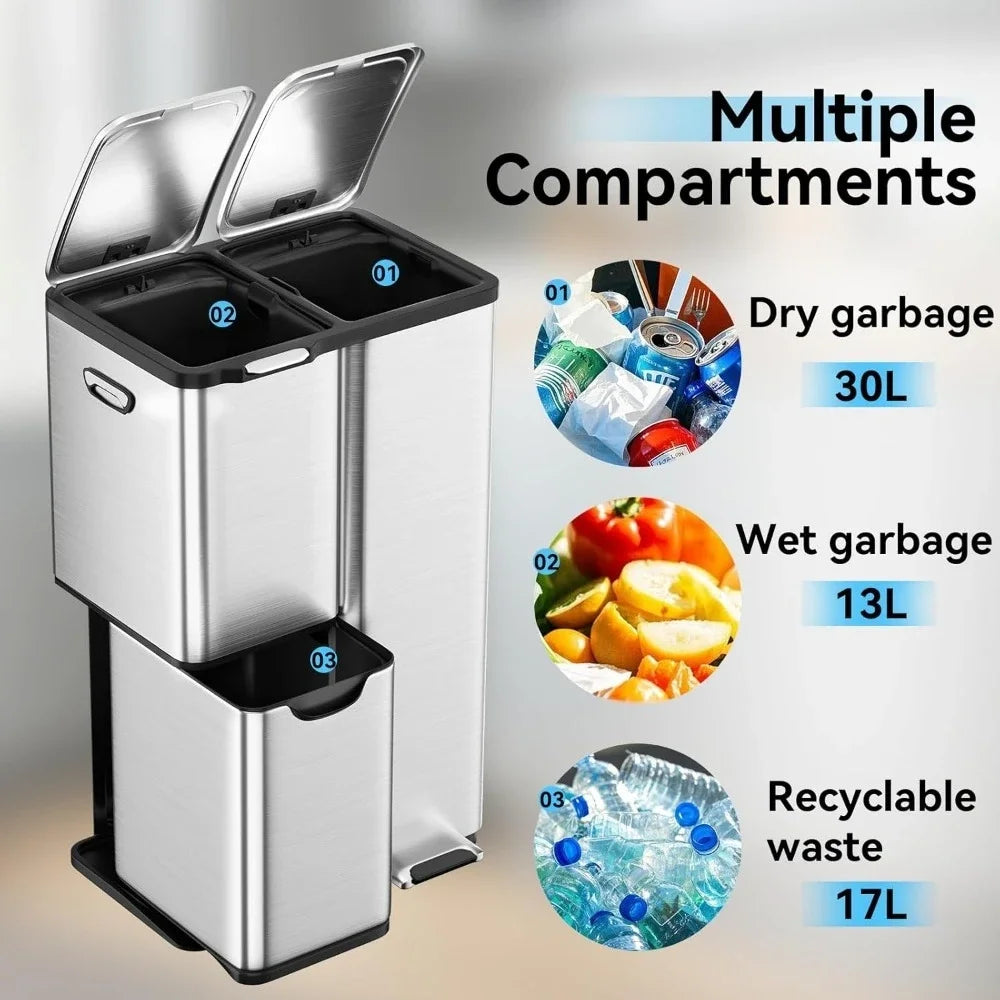 Dual Trash Bins Kitchen Recycling Can With Soft Close Lid