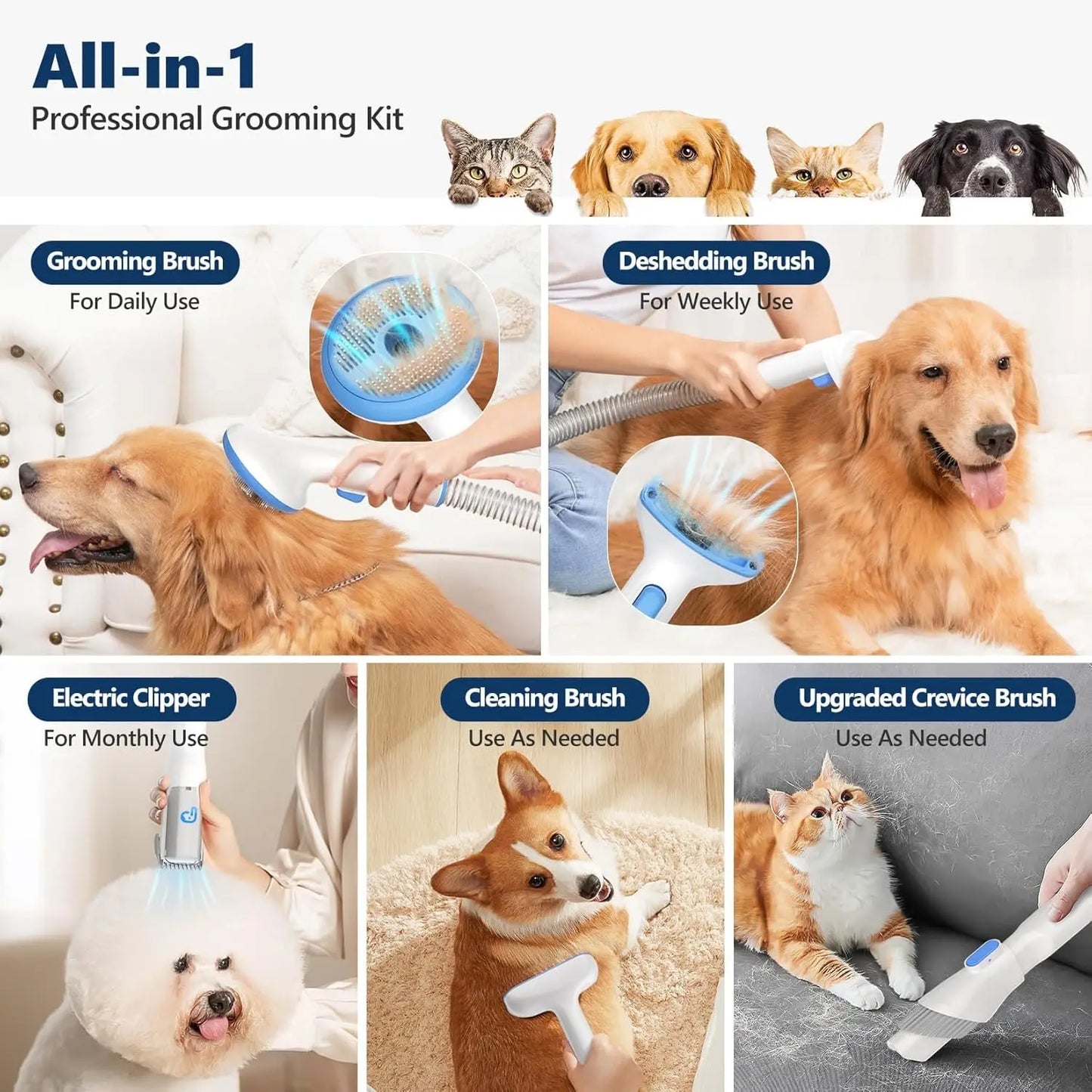 Hign-concerned Five in One Pet Grooming Vacuum Kit Low Noise