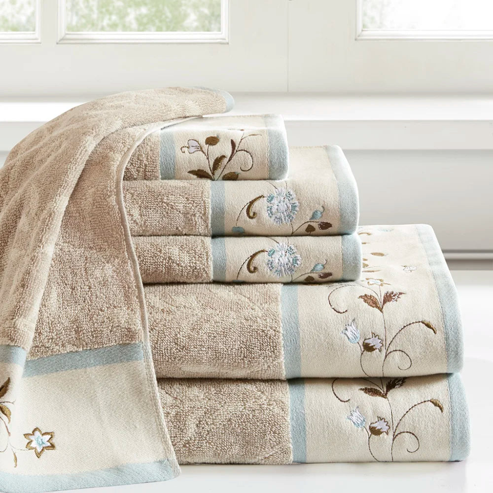 CN Hong Kong Embroidered Cotton Jacquard Towel Set 6 Piece