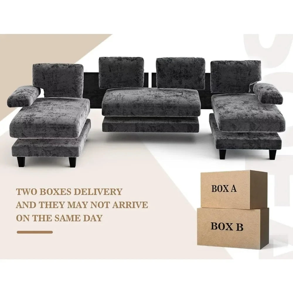 XMSJ U Shaped Sectional Sofa With Double Chaise Living Room