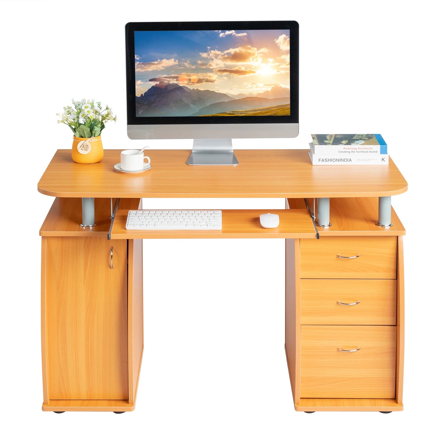 General Use MDF Computer Desk With 1 Door And 3 Drawers