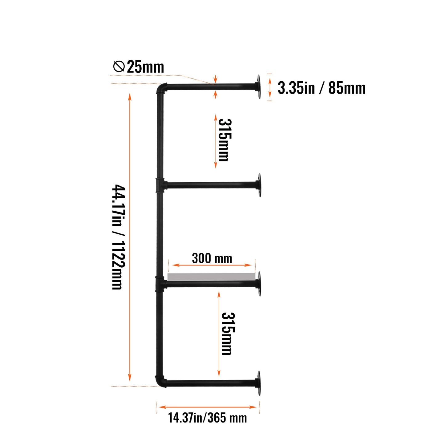 SucceBuy Industrial Pipe Shelving Wall Mount Wood Shelves