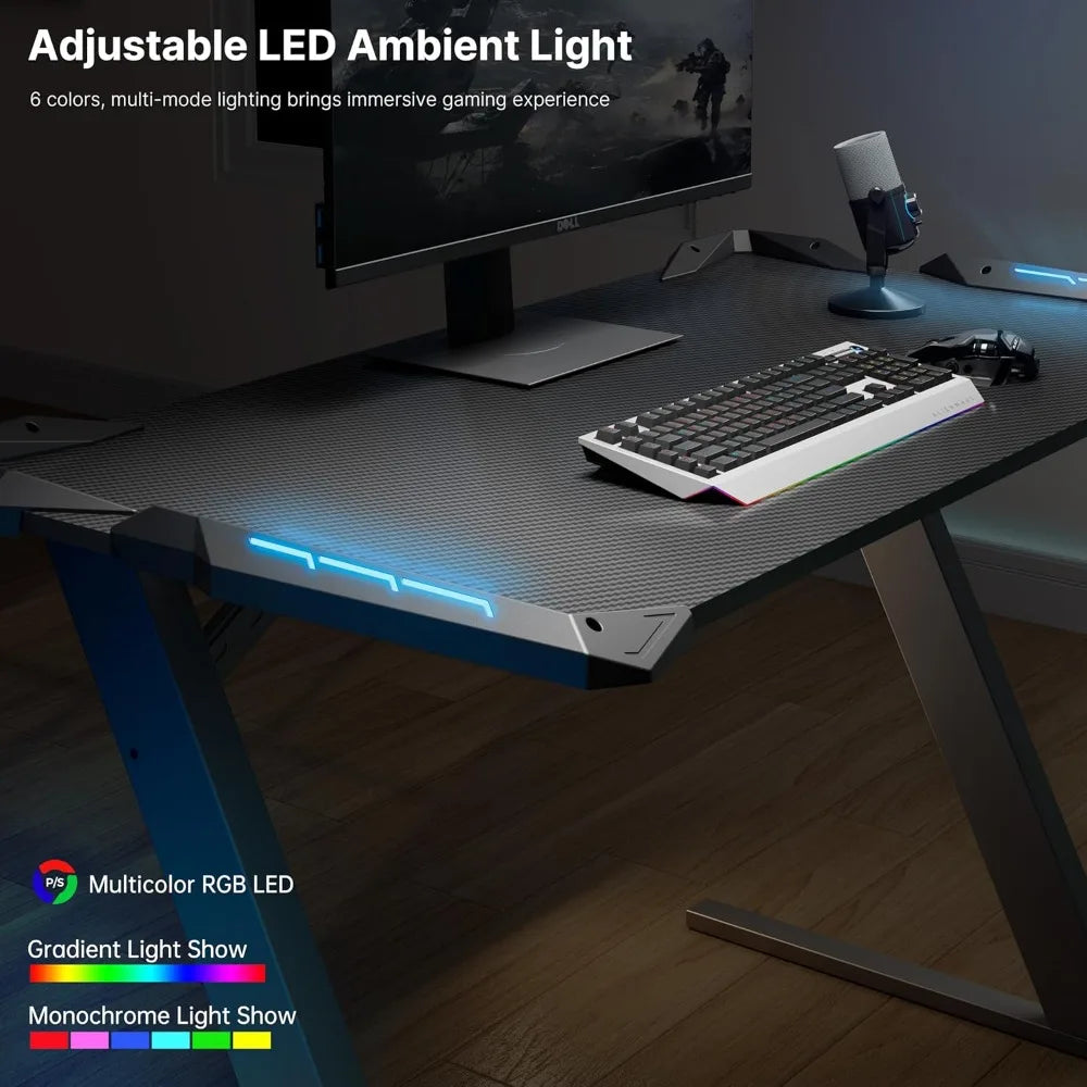 Gaming Desk With LED Lights For Home Office Table Pro