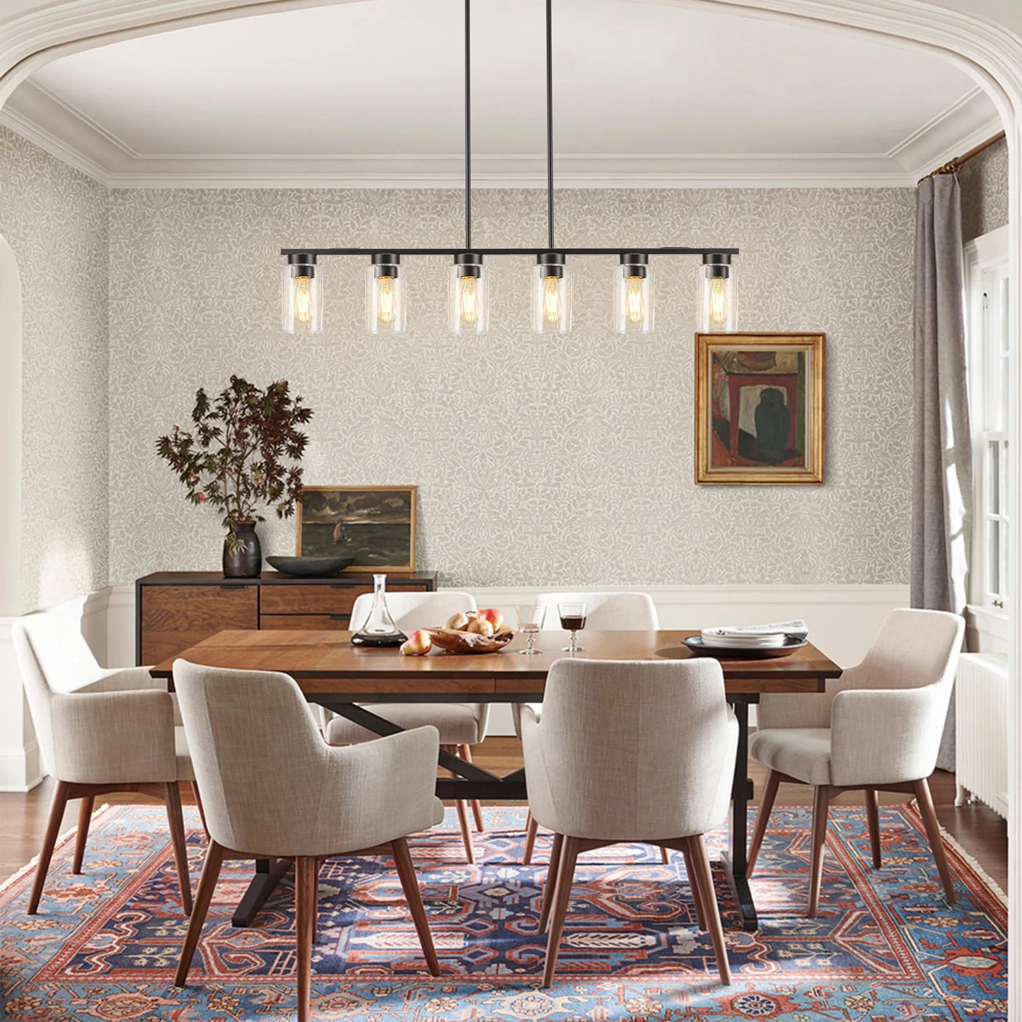 Glass Chandelier 5 to 6 Light Kitchen Island Pendant Light