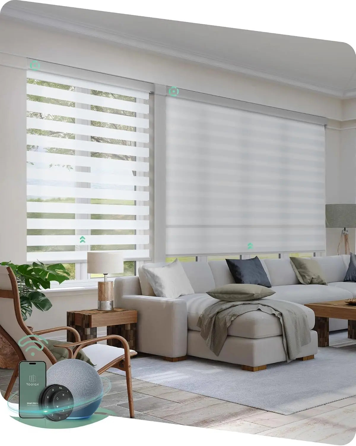 XMSJHign Motorized Zebra Blinds Remote Voice Control Alexa