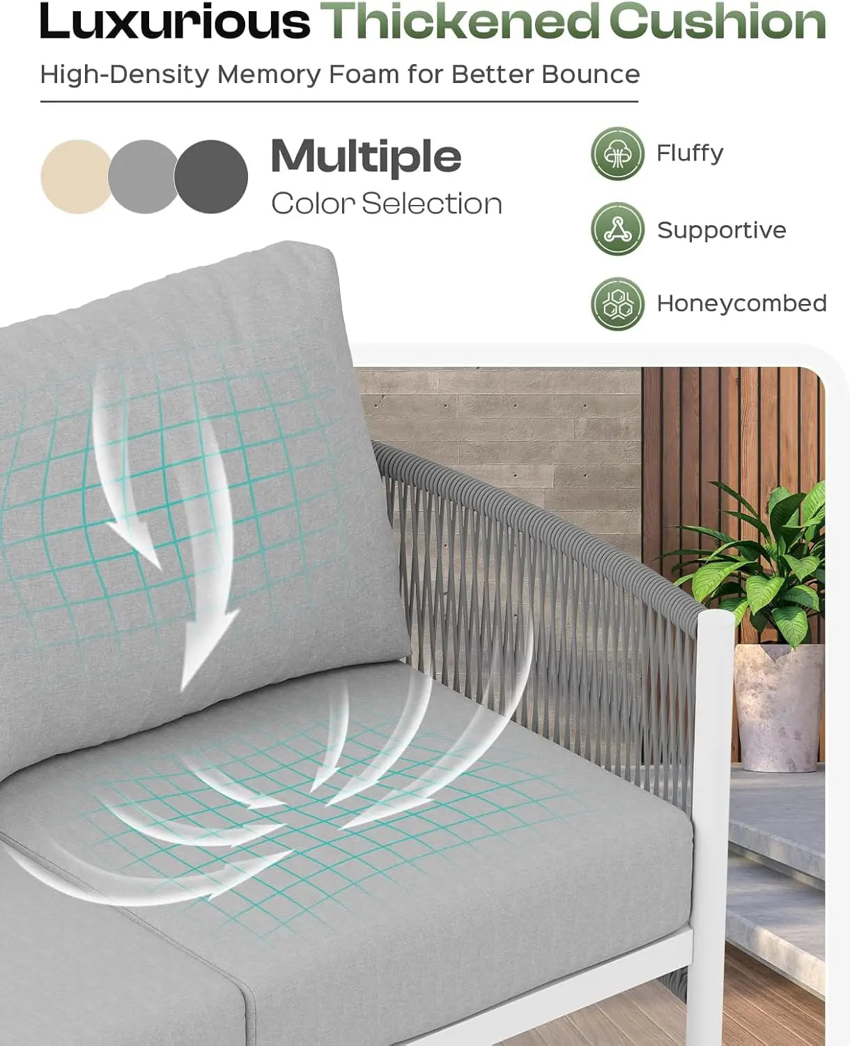 Aluminum Outdoor Patio Couch HDPE Rope Sofa With Washable Cushions