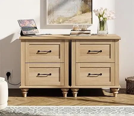 Ticify Set of 2 Nightstands With Charging Station Drawers
