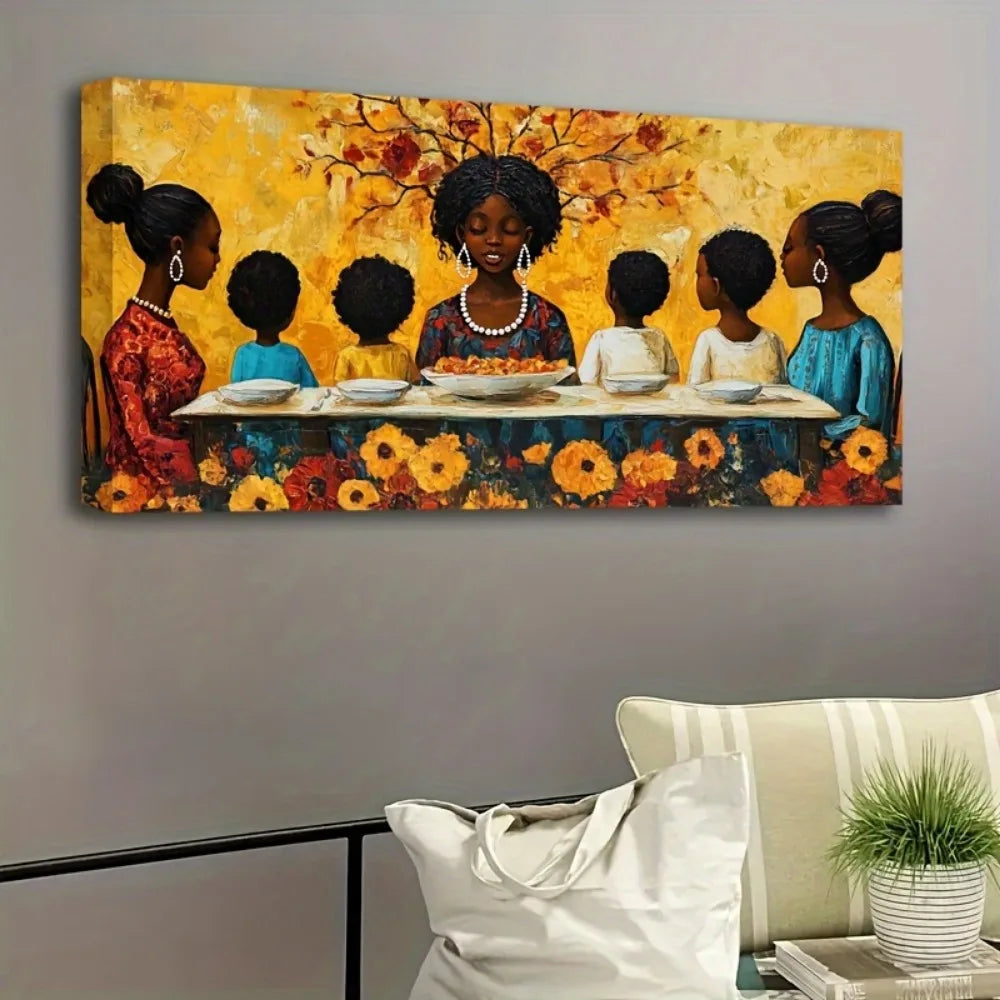 Hign-concerned African American Family Reunion Painting