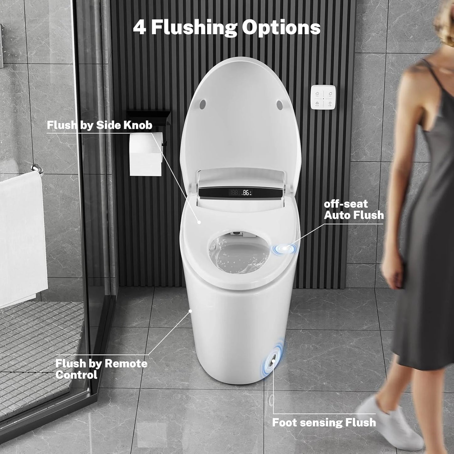 Smart One-Piece Tankless Toilet With Heated Seat Night Light