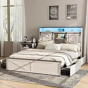 DAFIFY Farmhouse Queen Bed Frame With Headboard And Storage