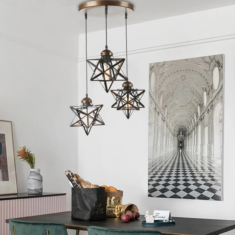 Bymaocar Moravian Star Three Light Pendant Glass Chandelier