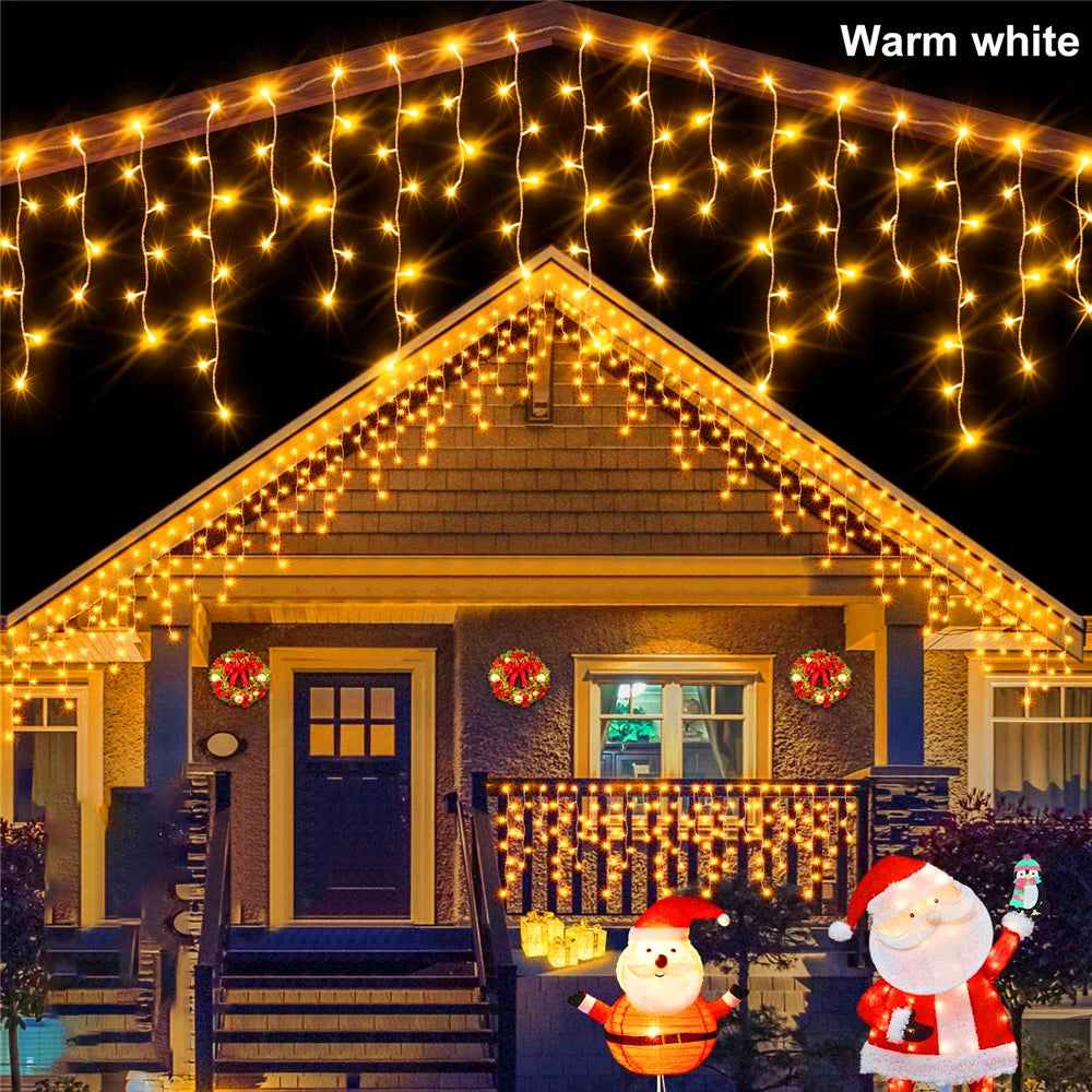 WELPUR Solar Icicle Curtain Lights 8 Modes Christmas