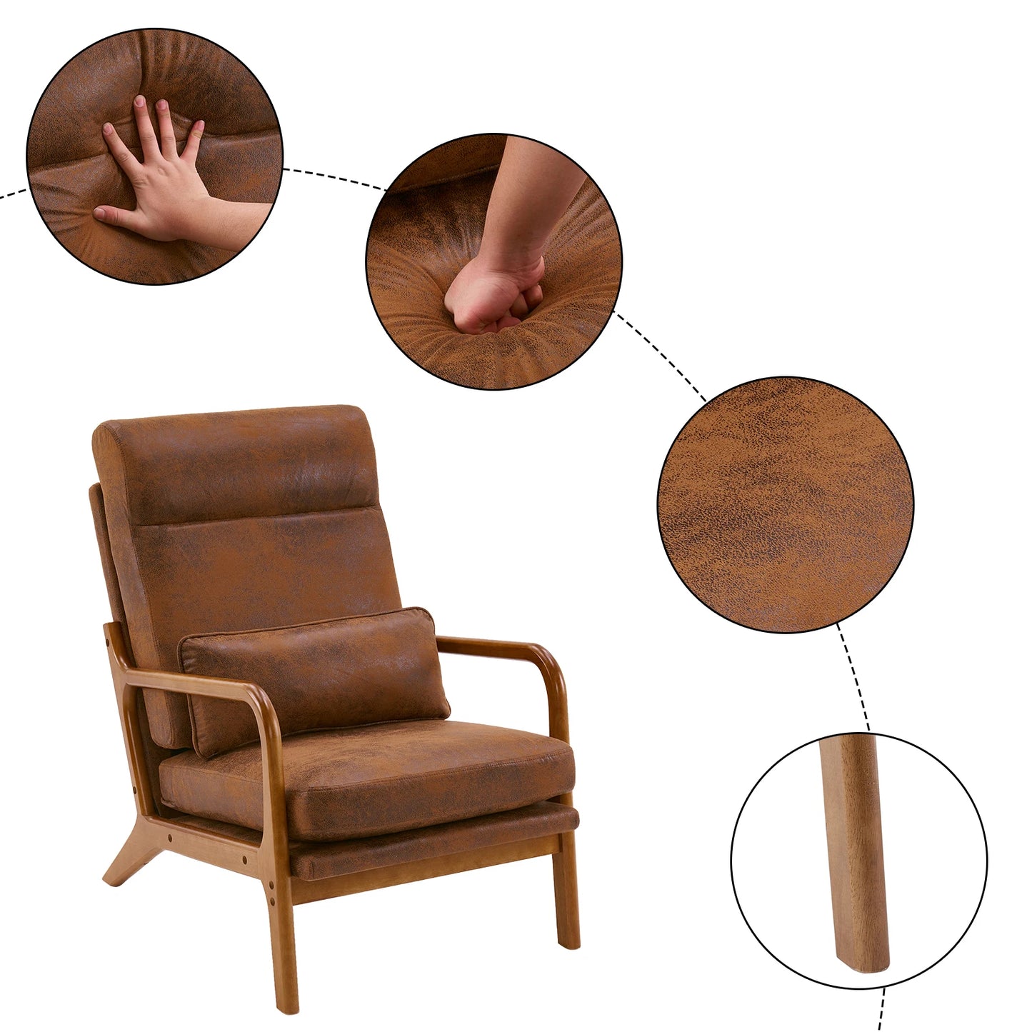 FCH High Back Solid Wood Armchair Iron Frame Bronzing Cloth