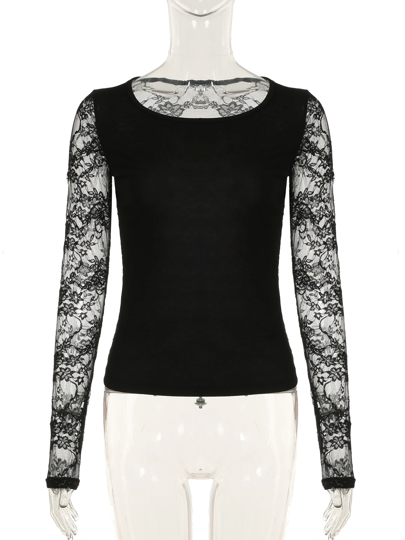 Suchcute Gothic Lace Crop Top For Women Long Sleeve Tee
