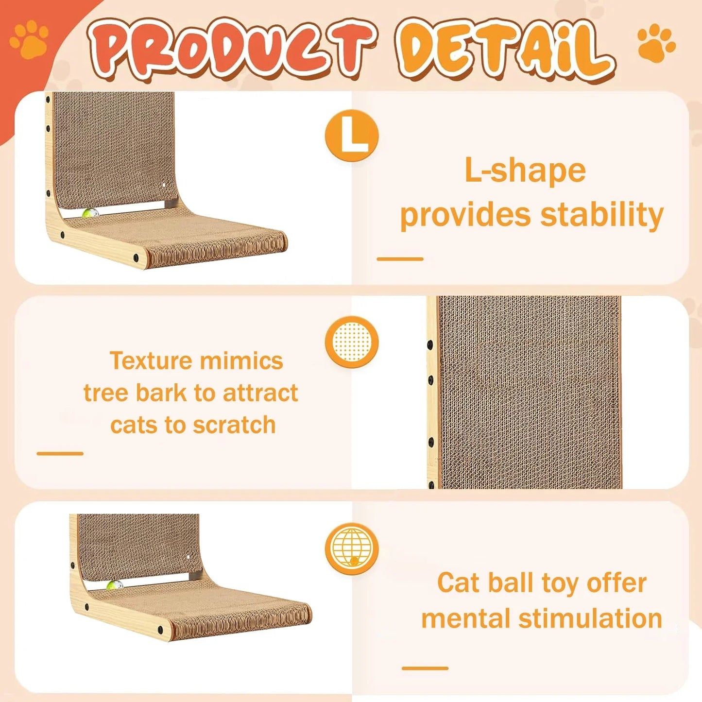 L Shaped Cat Scratching Post Three Layer Indoor Cardboard