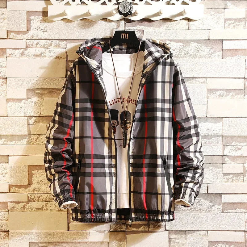 Sichuan Korean Style Plaid Hooded Jacket Mens Spring Casual