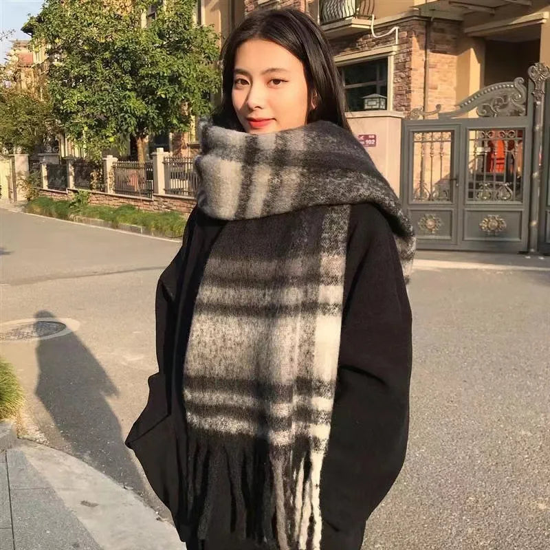 Winter Warm Tassel Scarf For Women Cotton Polyester