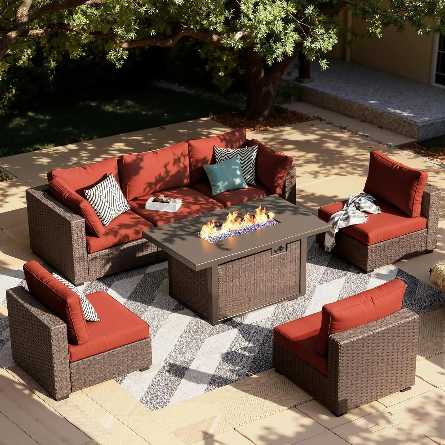 XIAOLANG Outdoor Sectional Patio Furniture Set With Fire Pit Table