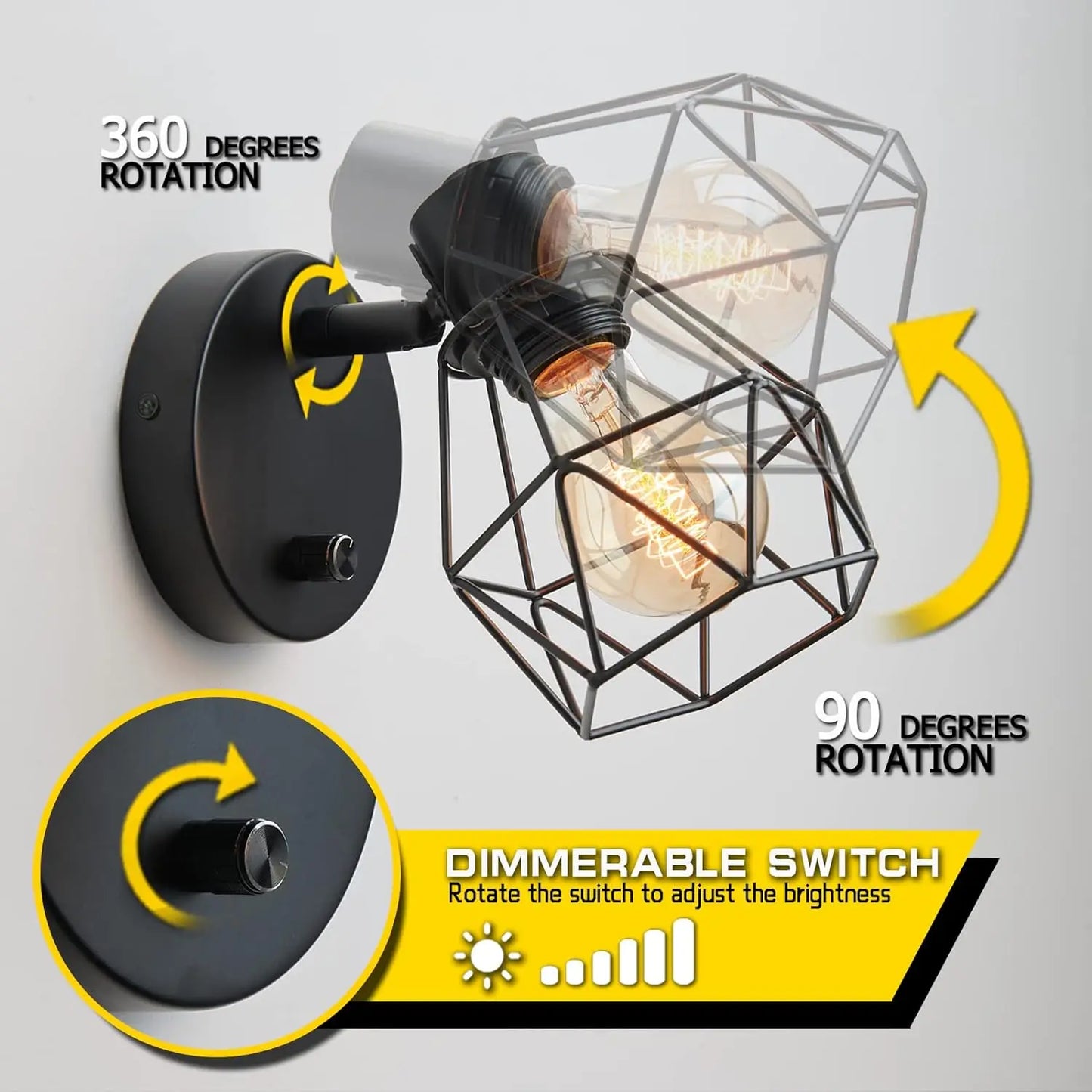 Lightess Vintage Cage Wall Sconce With Dimmer Adjustable Head