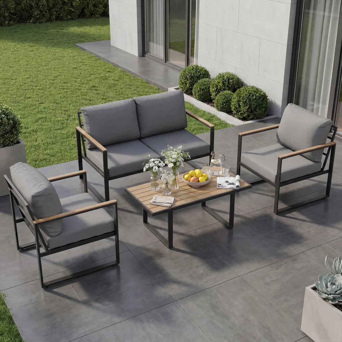 HobbyLane Modern 4-Piece Patio Sofa Set With Coffee Table
