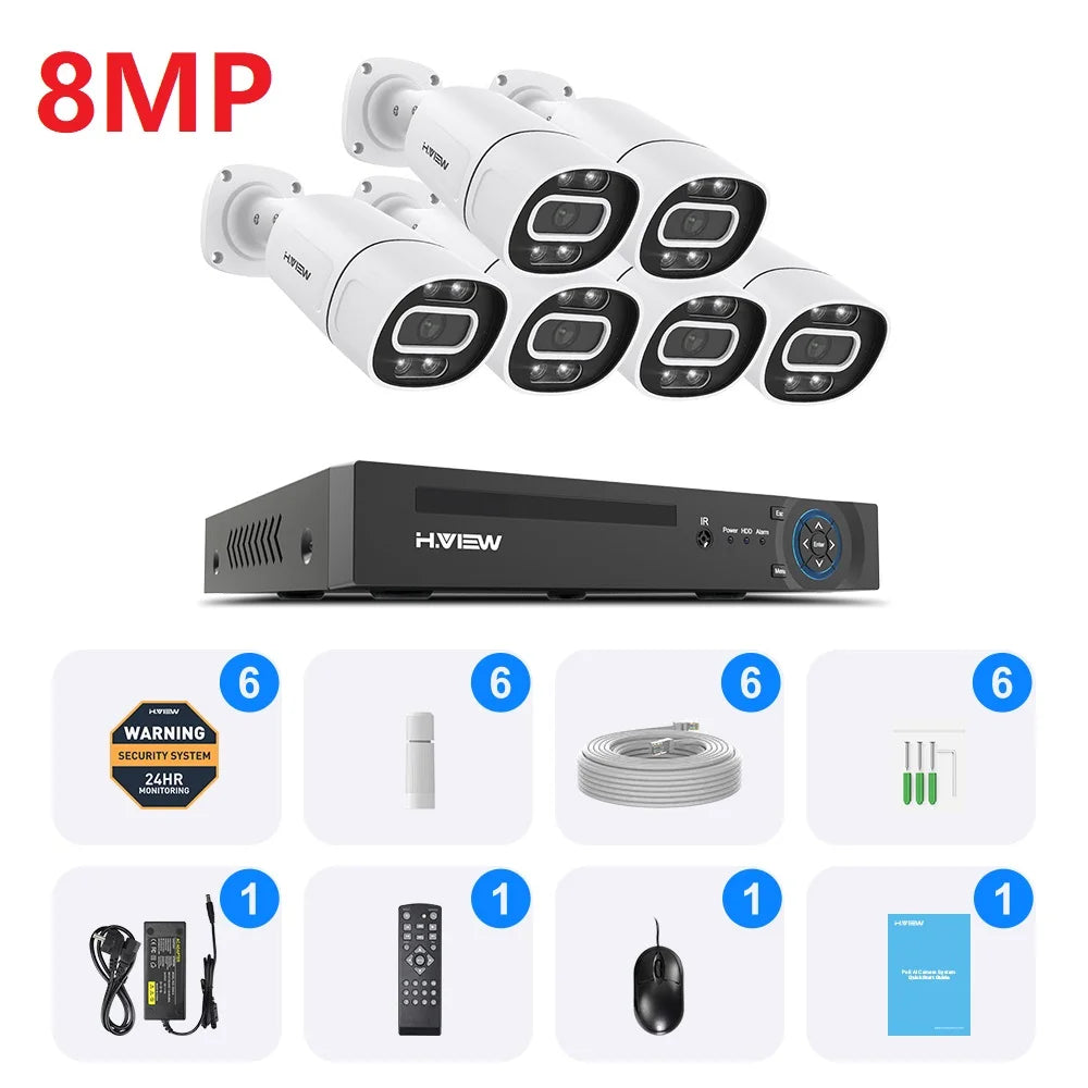 H.VIEW 4K 8CH POE CCTV Security Camera System NVR Kit XMEye