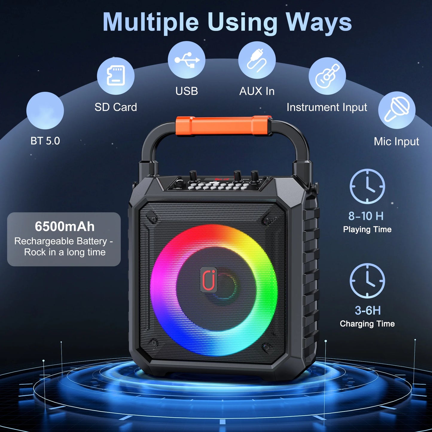 FanFun Wireless Outdoor Speaker Microphone DJ Light TF Card