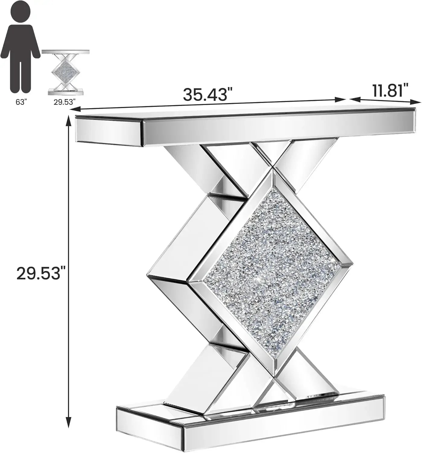 SHYFOY Mirrored Console Table With Diamond Shaped Accent For Foyer