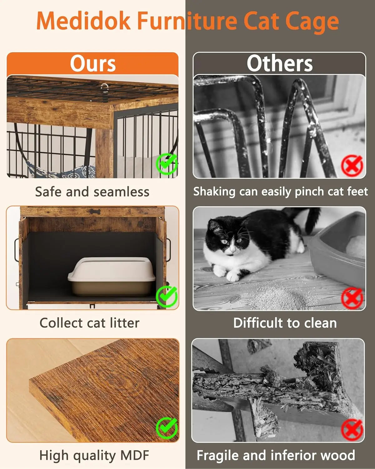 Rustic Indoor Wood Cat Kennel With Hidden Litter Box Enclosure