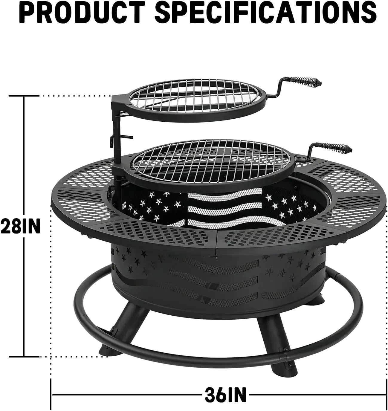 XMSJ Premium Fire Pit With 2 Cooking Grates Outdoor BBQ