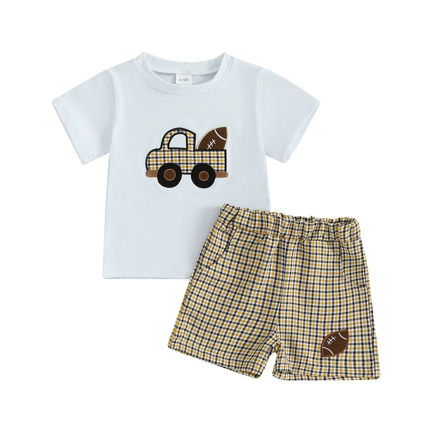 Toddler Boys Summer Set With Car Embroidery Tee And Shorts