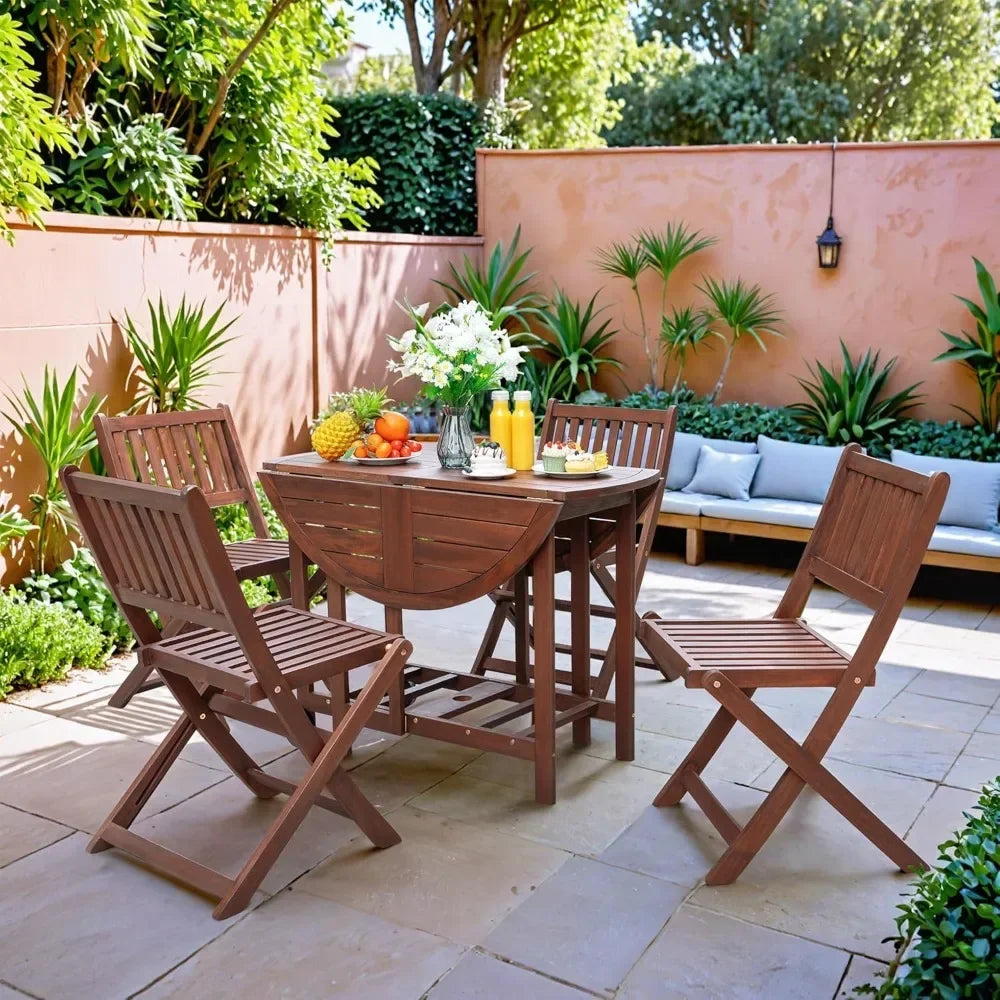 Guangbai 5 Piece Patio Dining Set All Weather Acacia Wood