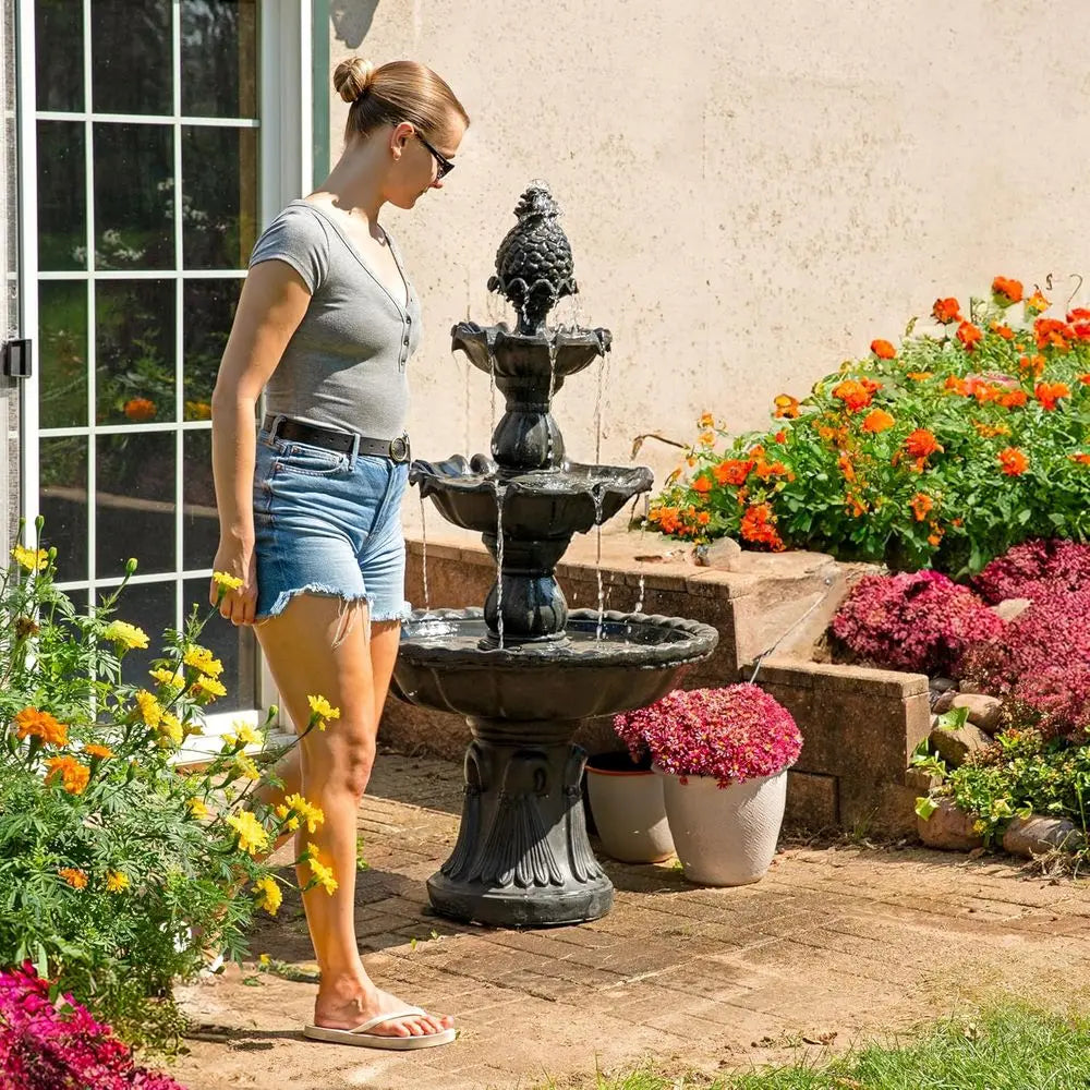 Three Tier Electric Water Fountain With Pine Topper For Garden