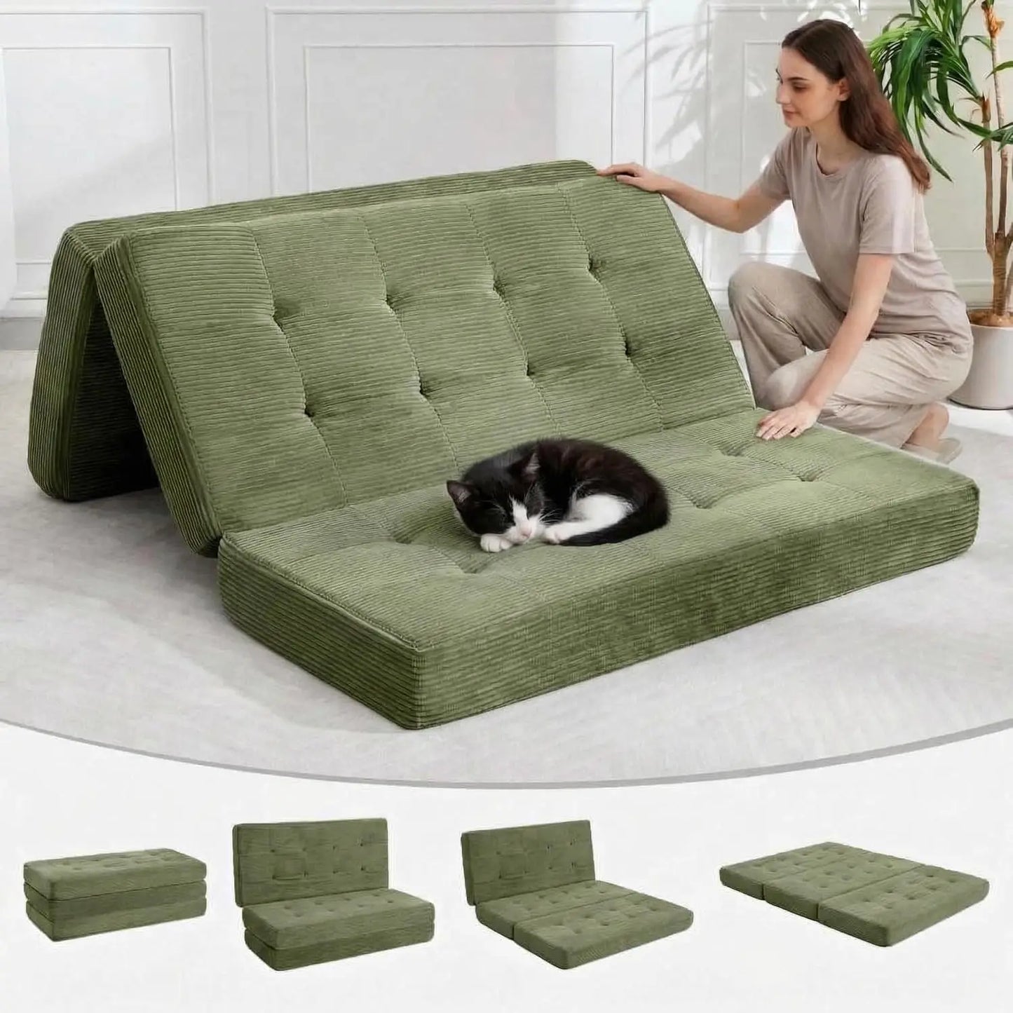 Corduroy Convertible Sleeper Sofa 5 In 1 Fixed Frame