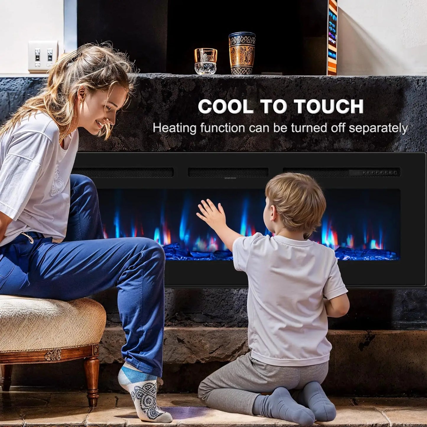 In-Wall Electric Fireplace With Remote Control 1500 750W Heater
