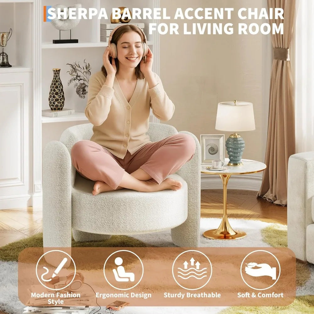 Chenille Armchair Barrel Accent Chair Mid Century Upholstered