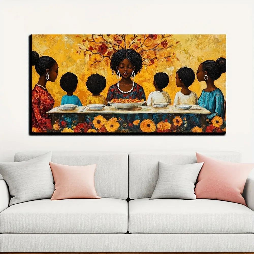 Hign-concerned African American Family Reunion Painting