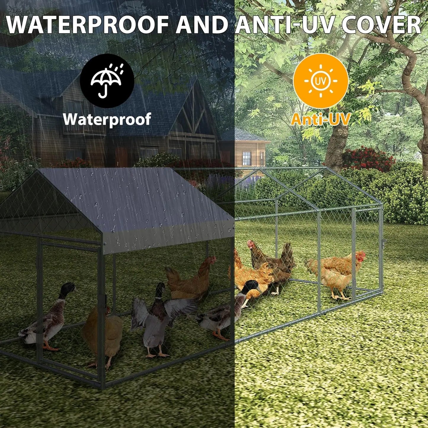 HiMISS Walk-In Metal Chicken Coop With Waterproof UV Cover