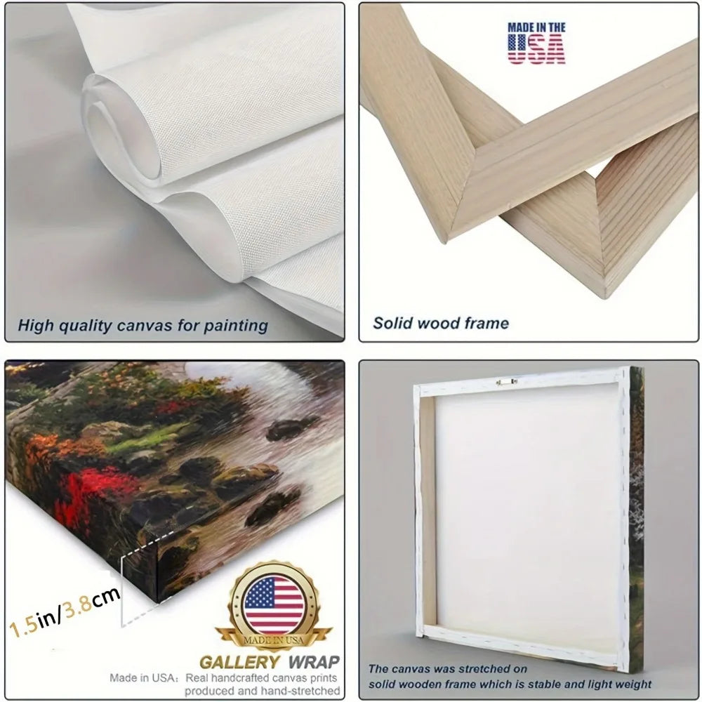 Hign-concerned Sunrise Mountain Wood Frame Wall Art Fabric