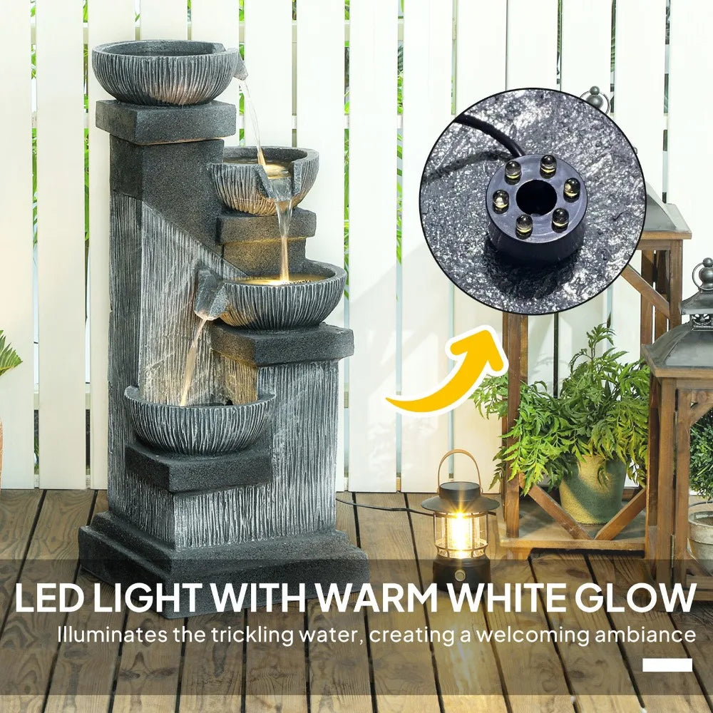 Outdoor Waterfall Fountain Four Tier With LED Lights Pump